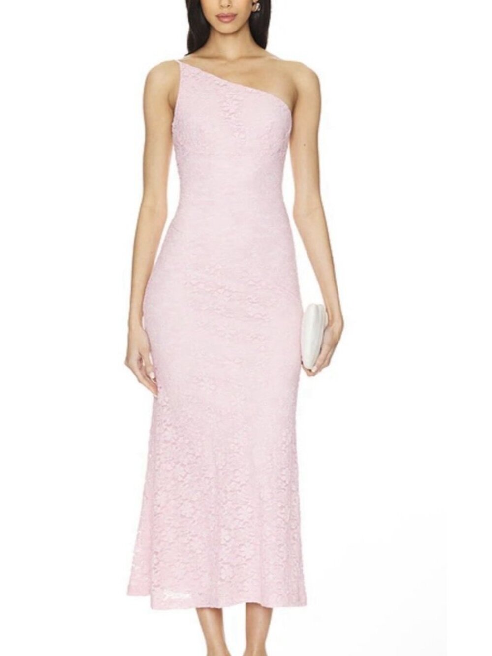 Bardot Albie One Shoulder Lace Maxi Dress Bodycon Stretch Pink Nwt Size 6